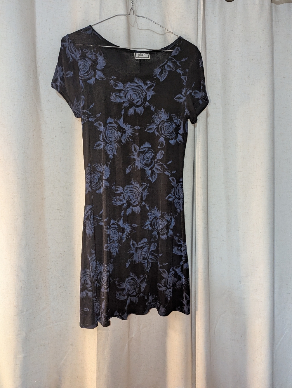 Vintage 90s Black And Blue Roses Mini Dress